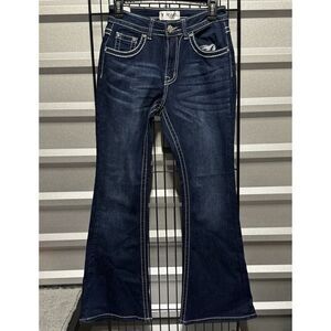 Y Jeans Los Angeles Women Y2K Flare Leg Bling Jeans Embelished Pockets Size 7/8